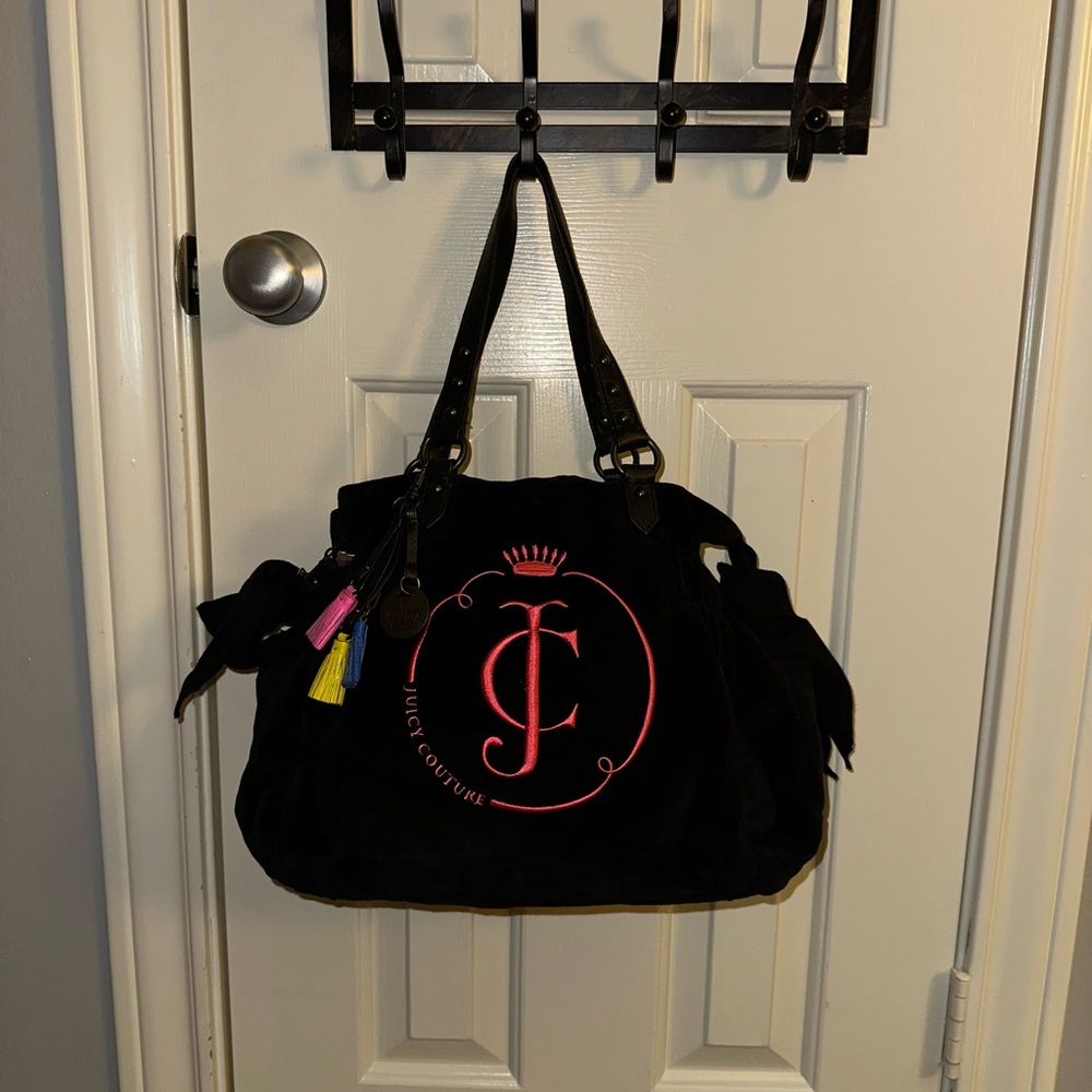 RARE AUTHENTIC 2011 JUICY COUTURE VELOUR BLACK DAYDREAMER SHOULDER BAG - Picture 3 of 5